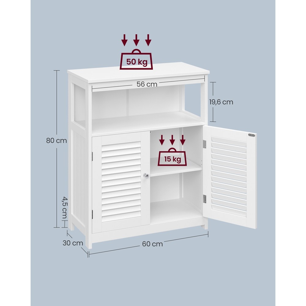 Förvaringsskåp med 2 lamelldörrar 60x30x80 cm - Vit / Badrumsskåp / Lamellskåp i MDF