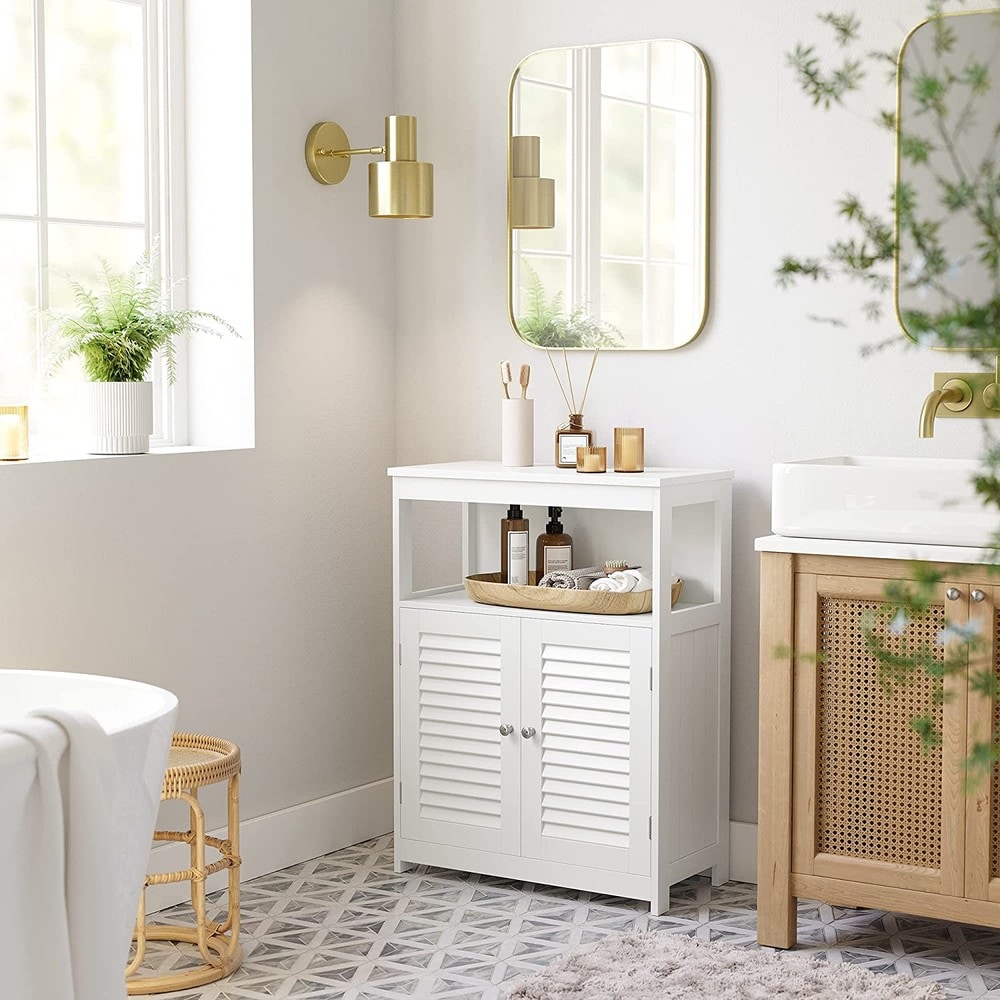 Förvaringsskåp med 2 lamelldörrar 60x30x80 cm - Vit / Badrumsskåp / Lamellskåp i MDF