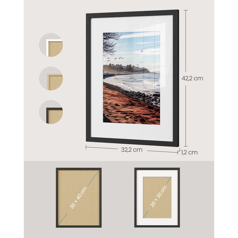 Fotoramar för väggmontering 3-pack - Svart / Tavelramar med passepartout / Bildramar