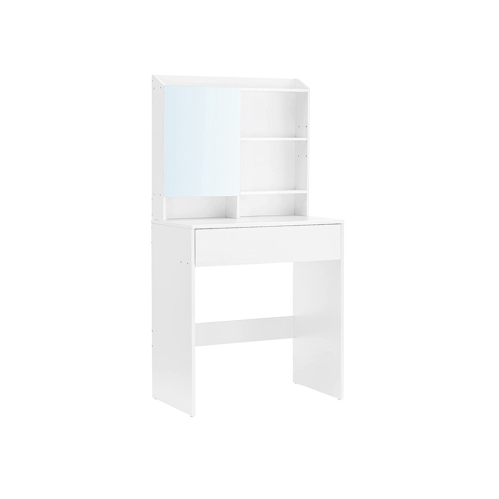 Sminkbord med spegel 70 cm - Vit / Toalettbord med förvaring / Sminkstation med låda