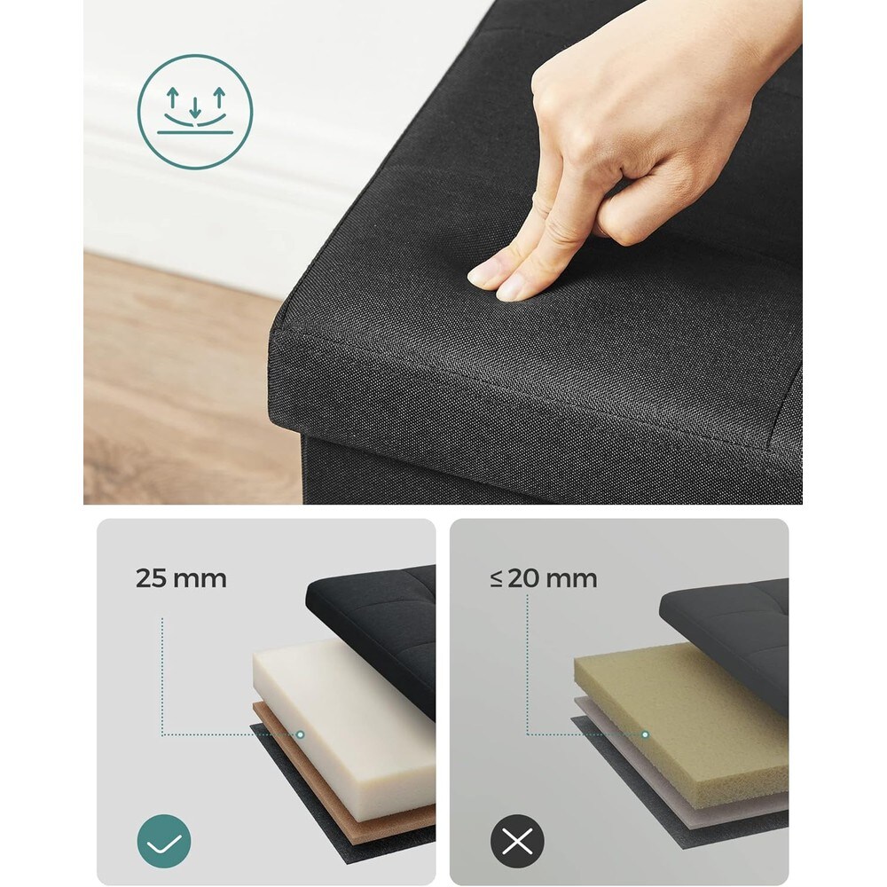 Hopfällbar sittbänk med förvaring 110 cm - Svart / Förvaringsbänk / Förvaringspall