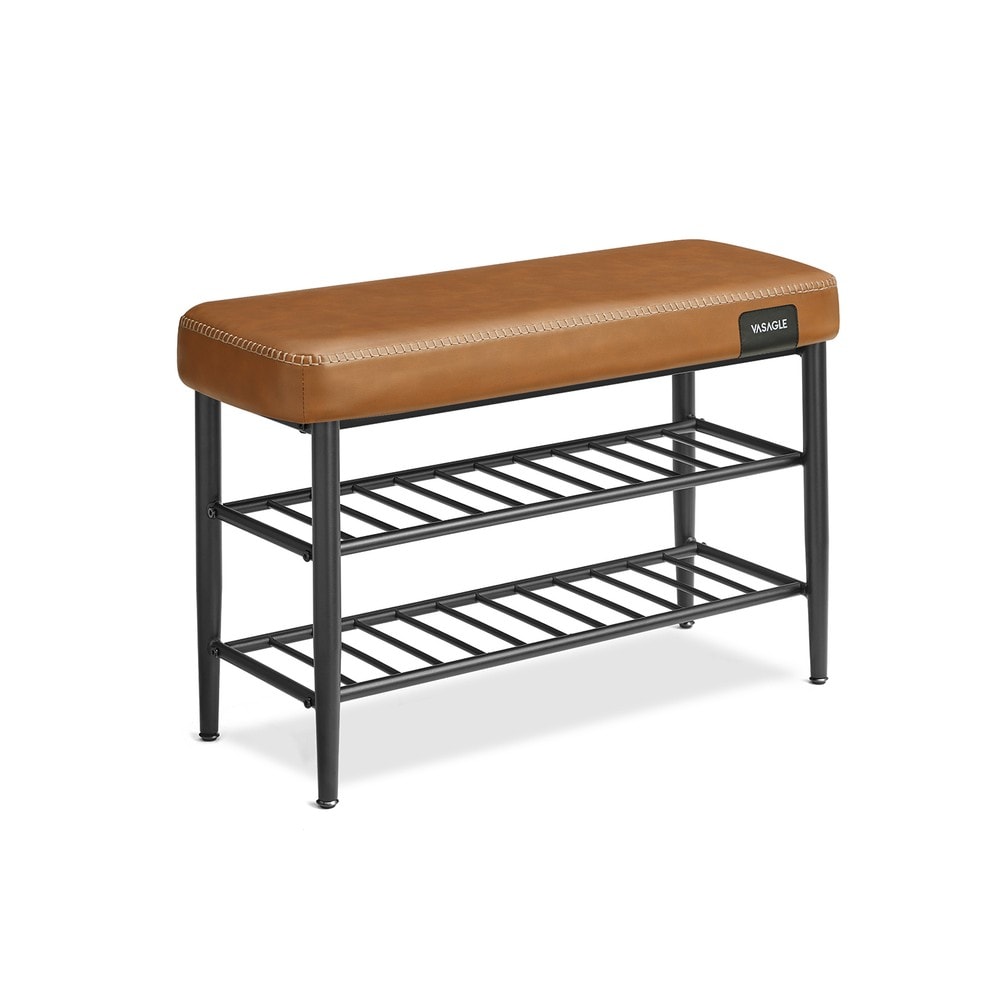 Skobänk i konstläder 80 cm - Brun / Sittbänk med skoförvaring / Vadderad hallbänk