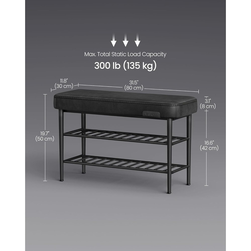 Skobänk i konstläder 80 cm - Svart / Vadderad hallbänk / Sittbänk med skoförvaring