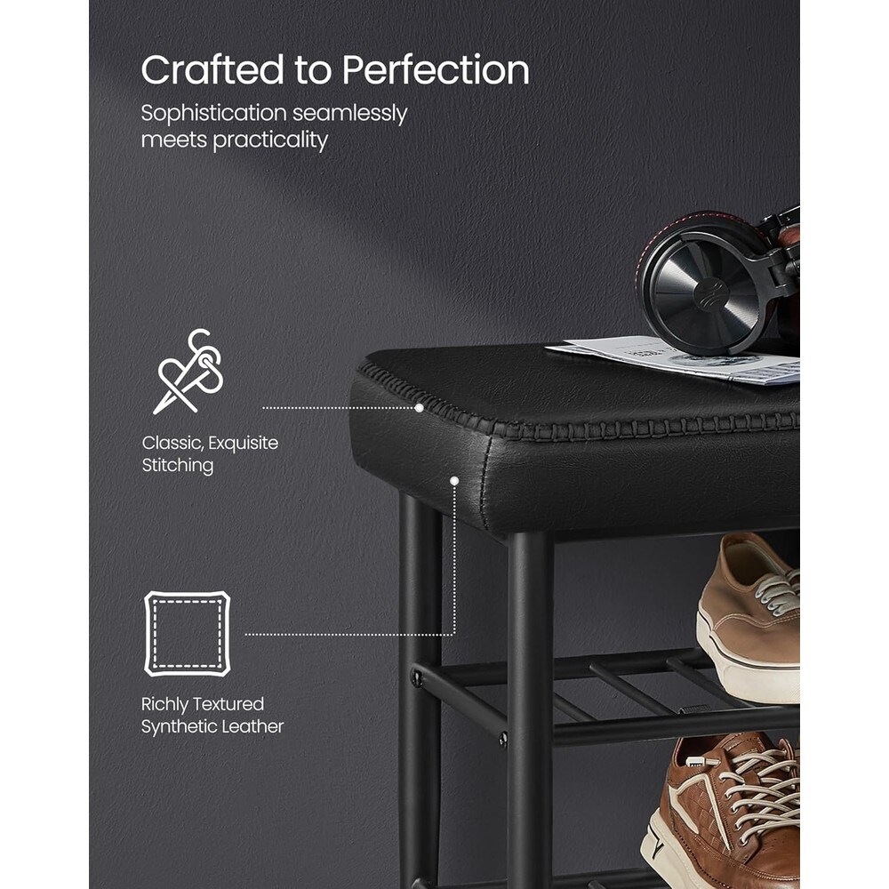 Skobänk i konstläder 80 cm - Svart / Vadderad hallbänk / Sittbänk med skoförvaring