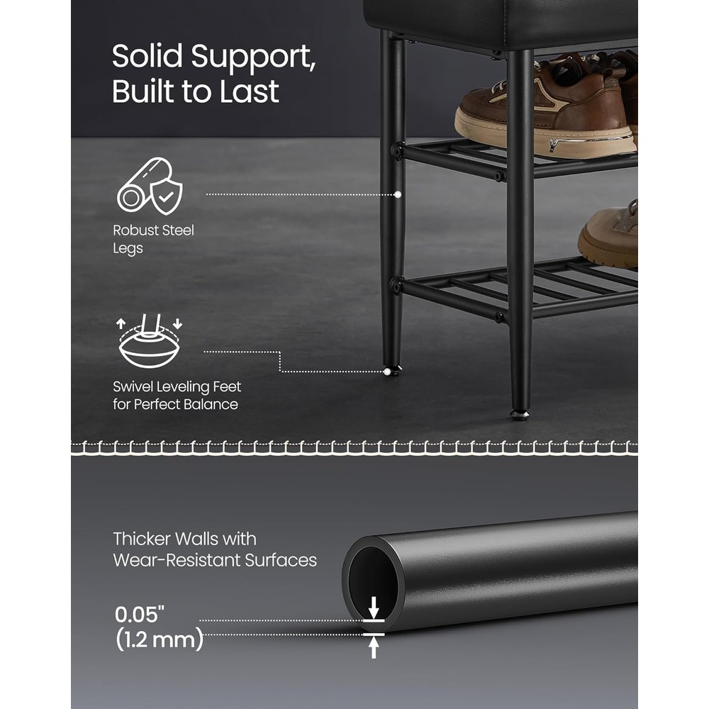 Skobänk i konstläder 80 cm - Svart / Vadderad hallbänk / Sittbänk med skoförvaring