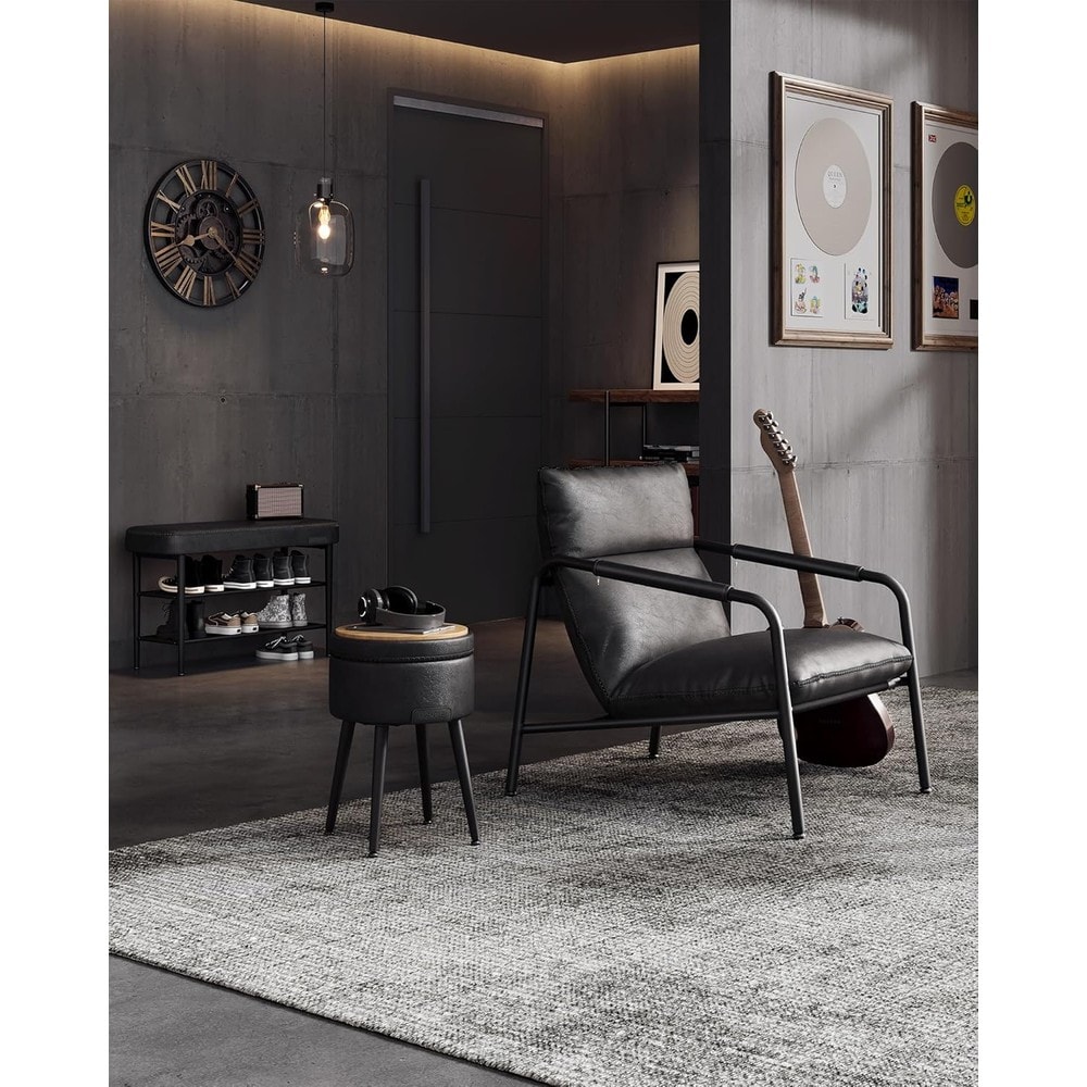Skobänk i konstläder 80 cm - Svart / Vadderad hallbänk / Sittbänk med skoförvaring