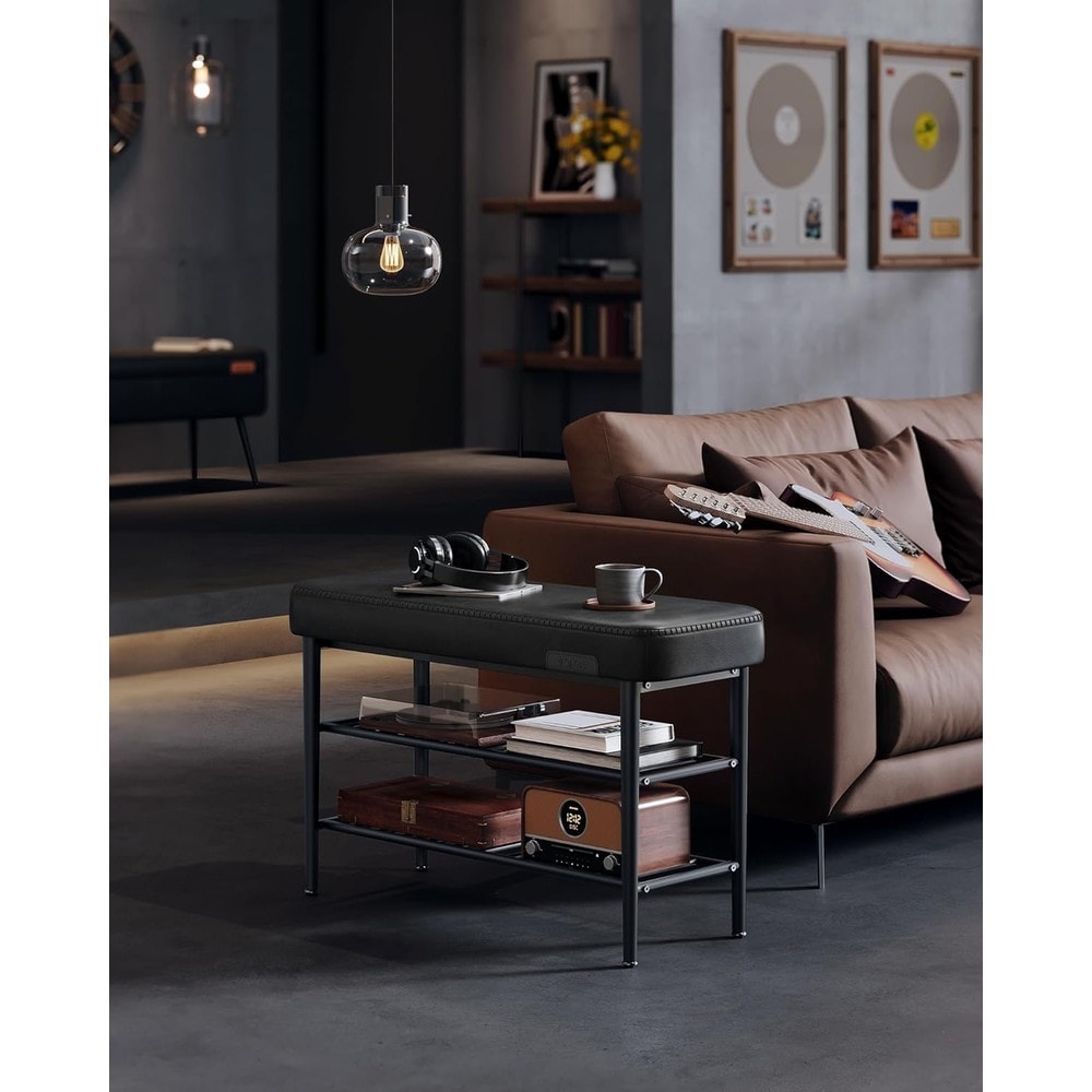 Skobänk i konstläder 80 cm - Svart / Vadderad hallbänk / Sittbänk med skoförvaring
