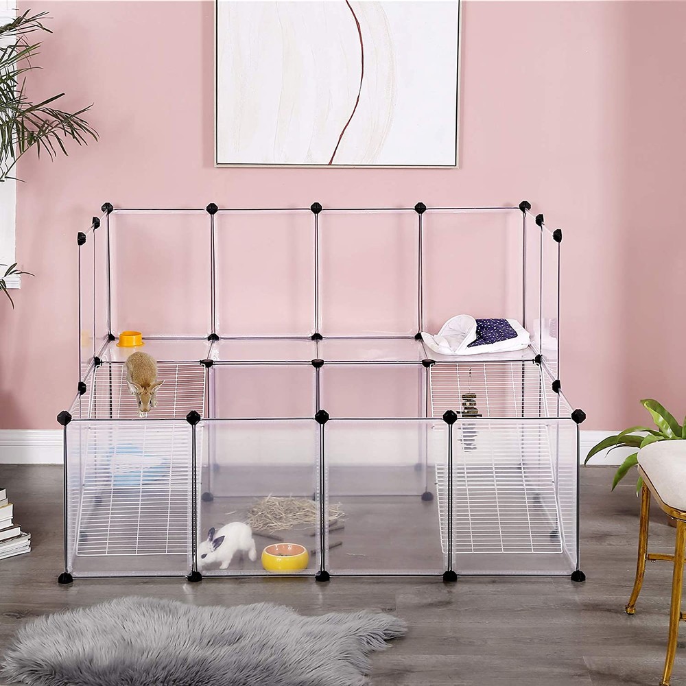 Modulaarinen häkki-aitaus marsuille ja pieneläimille 143x108 cm – Valkoinen – Marsujen aitaus – Pieneläinten aitaus