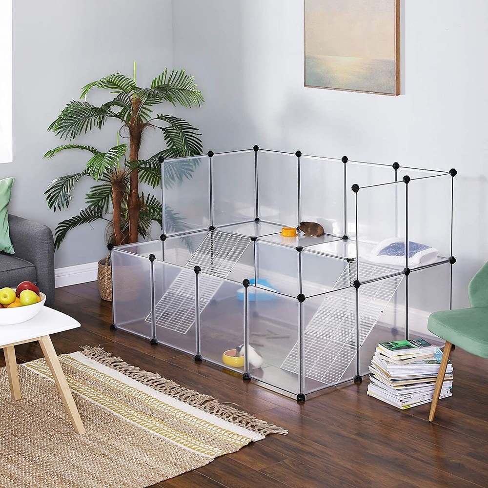 Modulaarinen häkki-aitaus marsuille ja pieneläimille 143x108 cm – Valkoinen – Marsujen aitaus – Pieneläinten aitaus