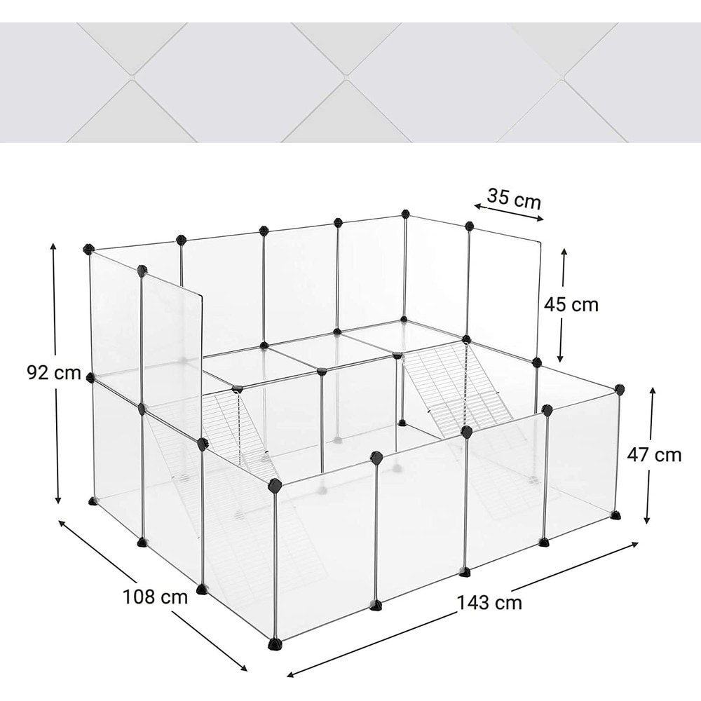 Modulaarinen häkki-aitaus marsuille ja pieneläimille 143x108 cm – Valkoinen – Marsujen aitaus – Pieneläinten aitaus