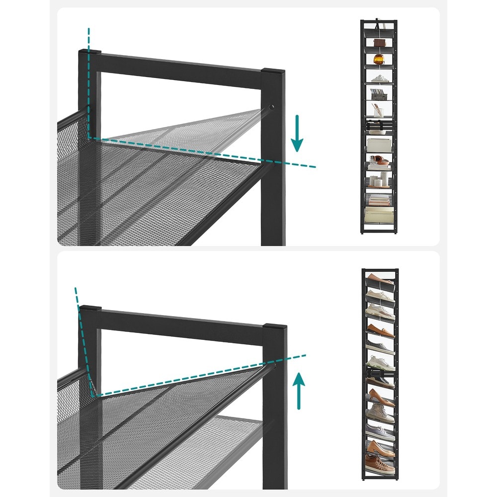 Stapelbart skoställ i metall med 12 hyllplan 2-pack - Svart / Metallskohylla / Skoförvaring
