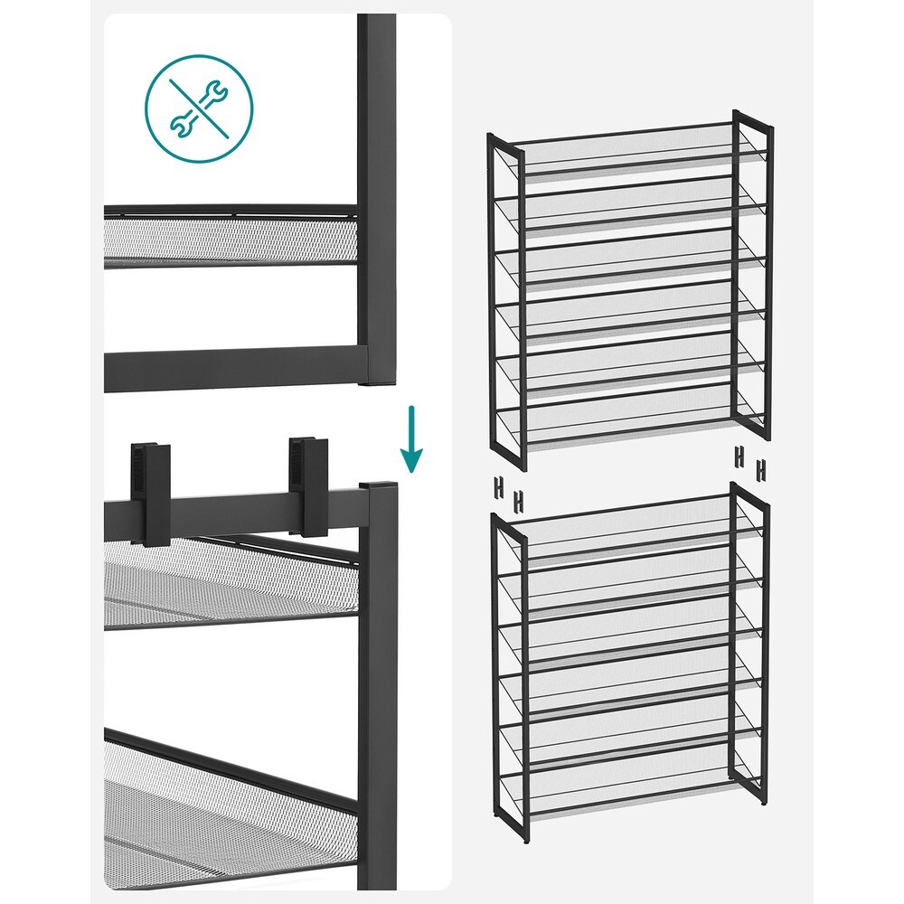 Stapelbart skoställ i metall med 12 hyllplan 2-pack - Svart / Metallskohylla / Skoförvaring