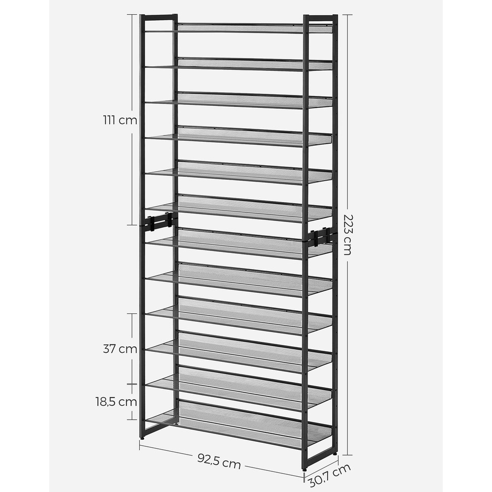 Stapelbart skoställ i metall med 12 hyllplan 2-pack - Svart / Metallskohylla / Skoförvaring