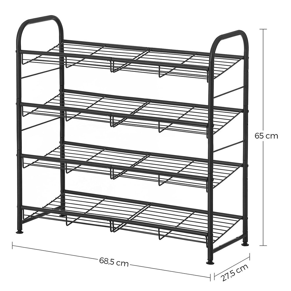 Stapelbart skoställ i stål med 4 hyllplan 68 cm - Svart / Metallskohylla / Skoförvaring