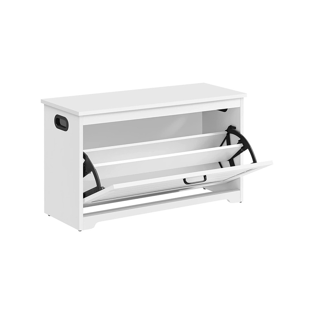 Skobänk med fälldörr 80 cm - Vit / Skoskåp med sittplats / Hallbänk med skoförvaring