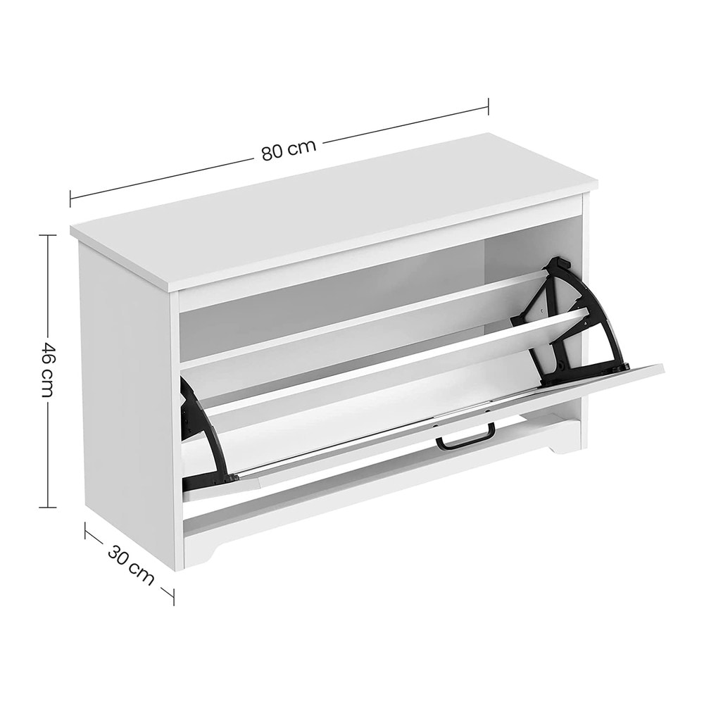 Skobänk med fälldörr 80 cm - Vit / Skoskåp med sittplats / Hallbänk med skoförvaring
