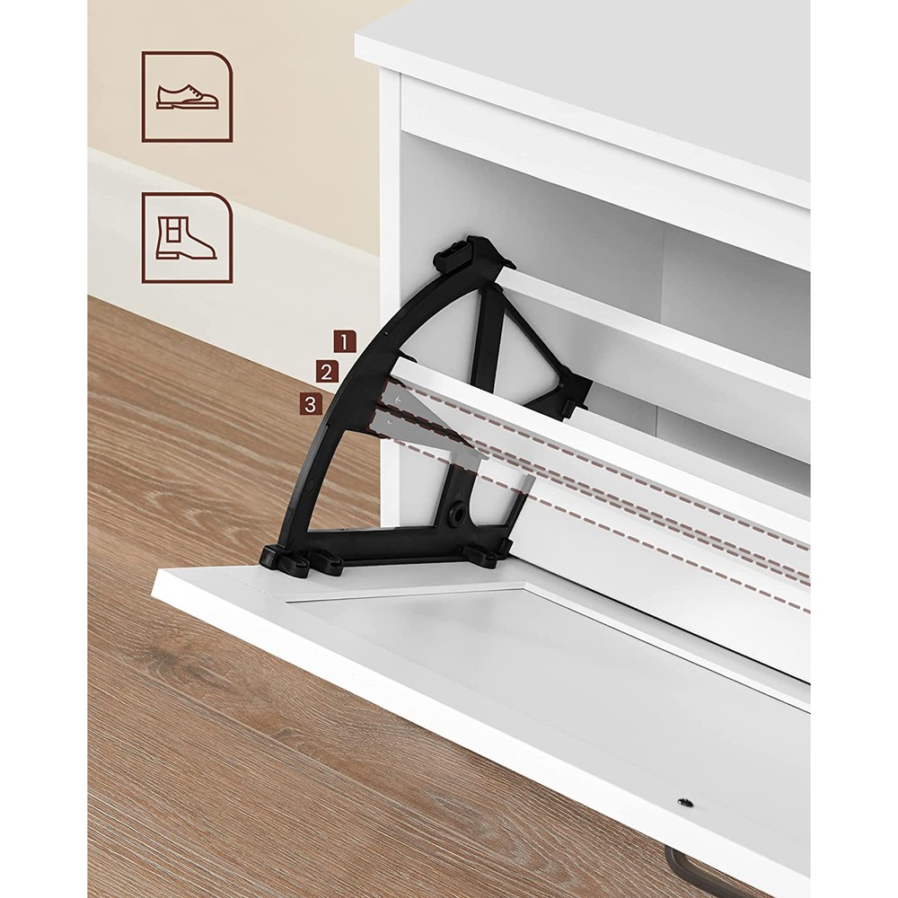 Skobänk med fälldörr 80 cm - Vit / Skoskåp med sittplats / Hallbänk med skoförvaring