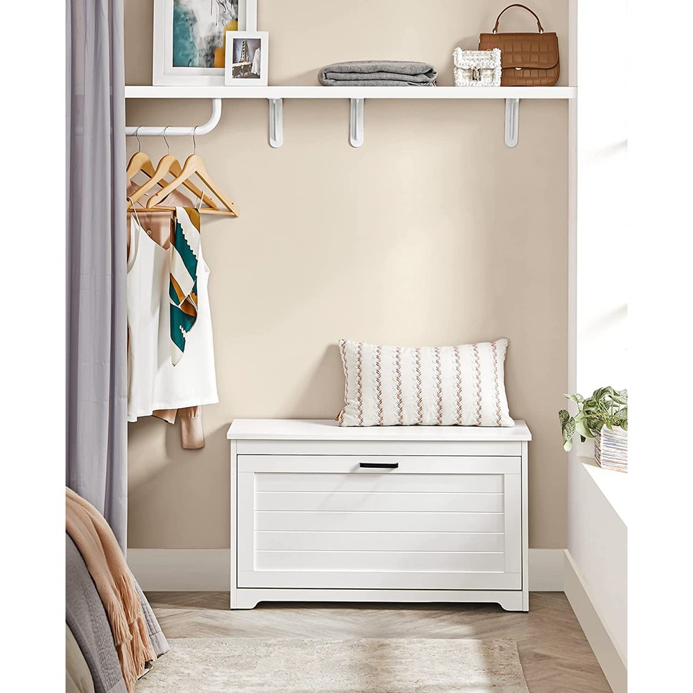 Skobänk med fälldörr 80 cm - Vit / Skoskåp med sittplats / Hallbänk med skoförvaring