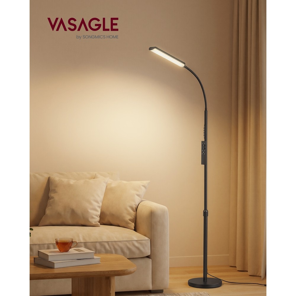 Smal LED-golvlampa med dimmer och fjärrkontroll - Svart / Läslampa med svanhals / Stålampa
