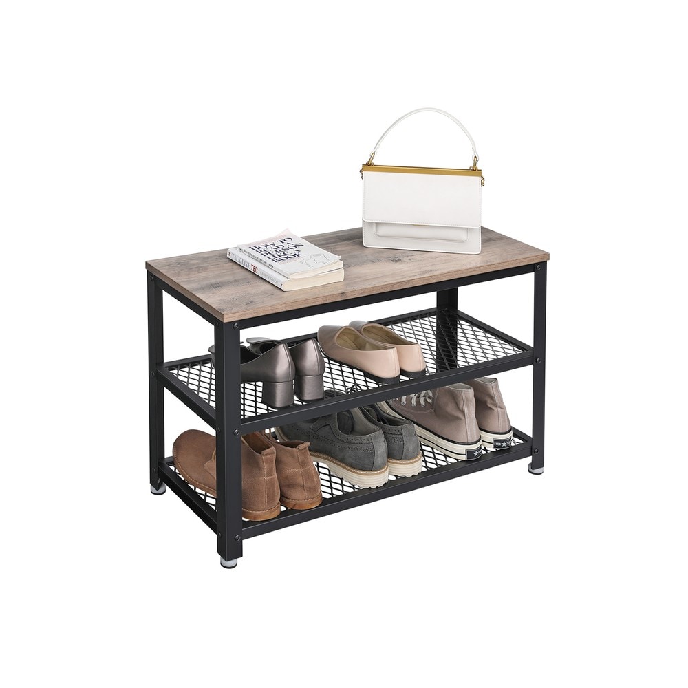 Skobänk i industristil med 2 hyllplan 73 cm - Gråbeige/Svart / Hallbänk / Skoställ med sits