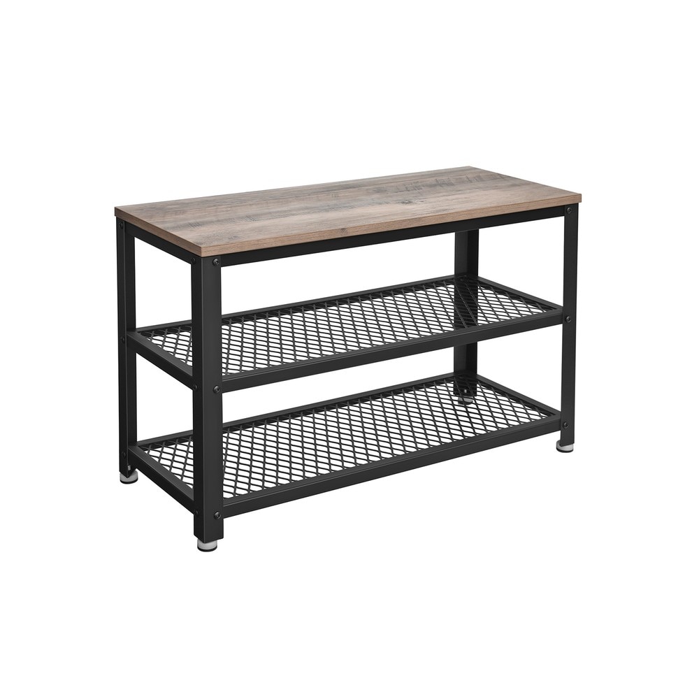 Skobänk i industristil med 2 hyllplan 73 cm - Gråbeige/Svart / Hallbänk / Skoställ med sits