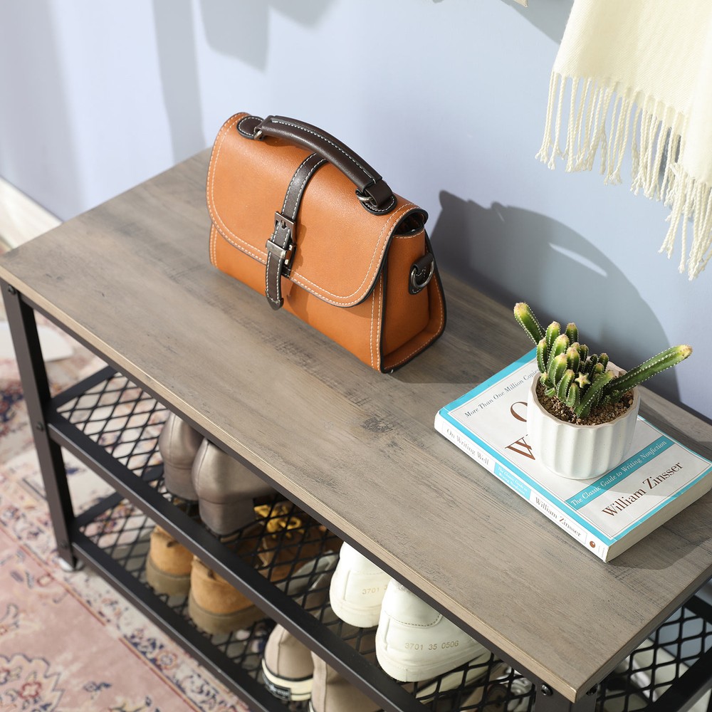 Skobänk i industristil med 2 hyllplan 73 cm - Gråbeige/Svart / Hallbänk / Skoställ med sits