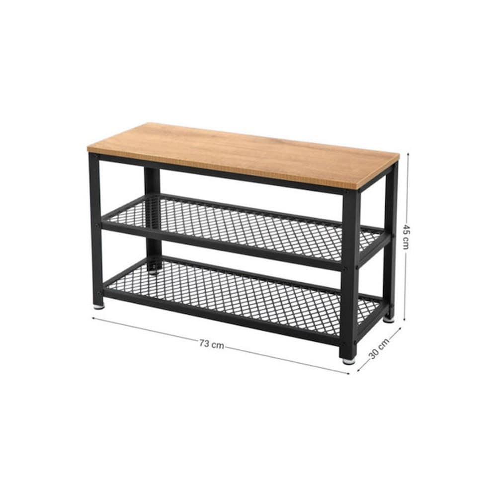 Skobänk i metall med 2 hyllplan 73 cm - Natur / Hallbänk med skoförvaring / Skoställ med sits