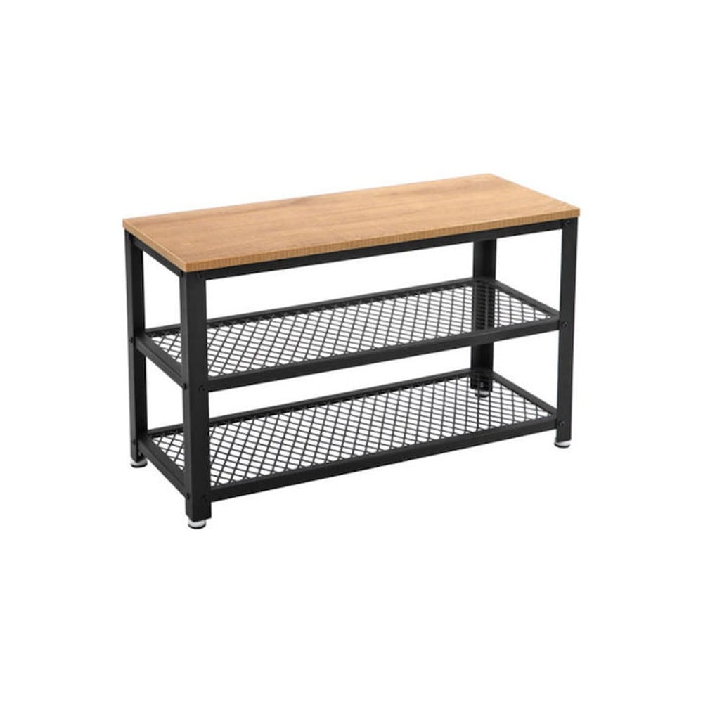 Skobänk i metall med 2 hyllplan 73 cm - Natur / Hallbänk med skoförvaring / Skoställ med sits
