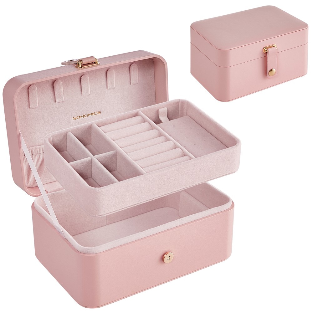 Smyckeskrin för resa med 2 våningar - Rosa / Resesmyckeskrin / Portabel smyckesförvaring
