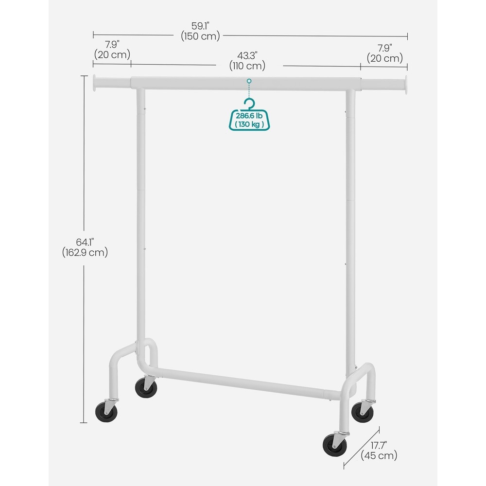 Utdragbar klädställning på hjul 110-150 cm - Vit / Klädrack / Klädhängare på hjul