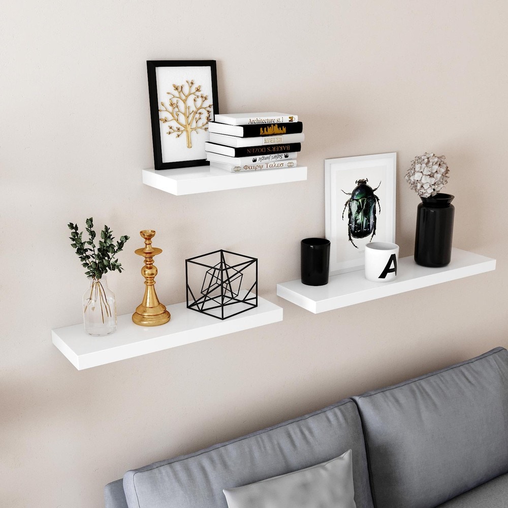 Svävande vägghylla 40x20 cm - Vit / Vägghylla med dolt fäste / Dekorationshylla i MDF