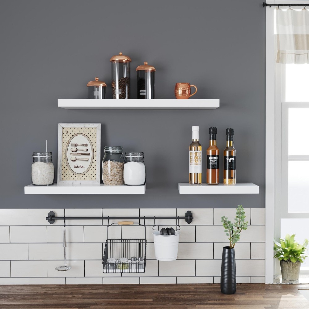 Svävande vägghylla 40x20 cm - Vit / Vägghylla med dolt fäste / Dekorationshylla i MDF