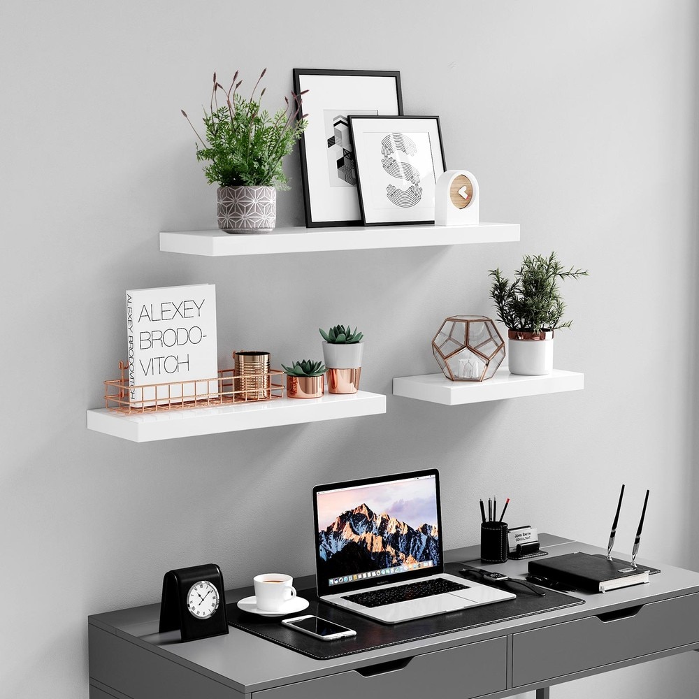Svävande vägghylla 40x20 cm - Vit / Vägghylla med dolt fäste / Dekorationshylla i MDF