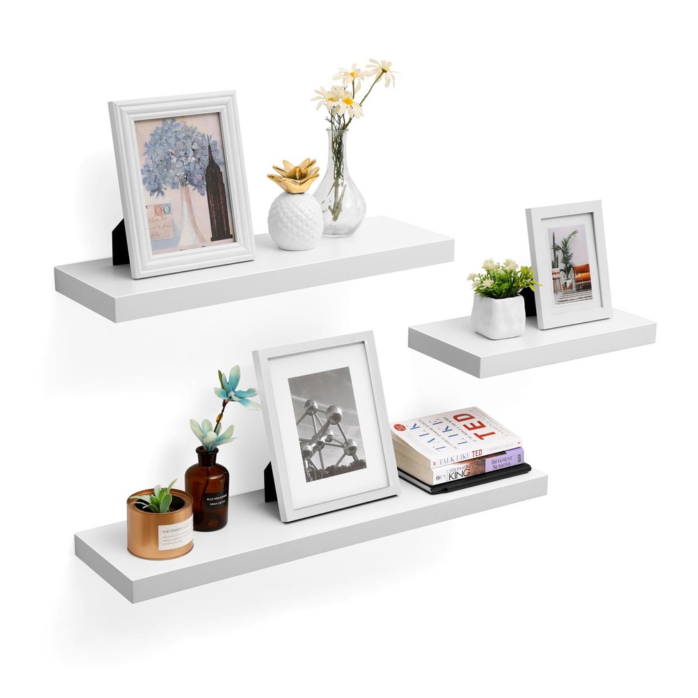 Svävande vägghylla 40x20 cm - Vit / Vägghylla med dolt fäste / Dekorationshylla i MDF