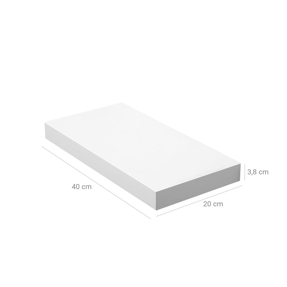 Svävande vägghylla 40x20 cm - Vit / Vägghylla med dolt fäste / Dekorationshylla i MDF