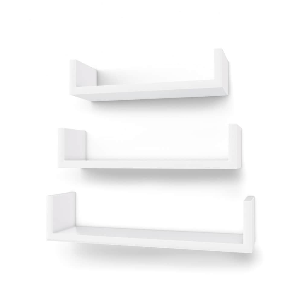 Svävande vägghyllor högglans 3-pack - Vit / U-formade hyllor / Dekorationshyllor