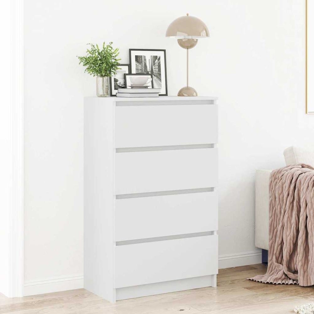 Byrå 60×35×98,5 cm / förvaringsbyrå med 4 lådor / lådförvaring – Vit