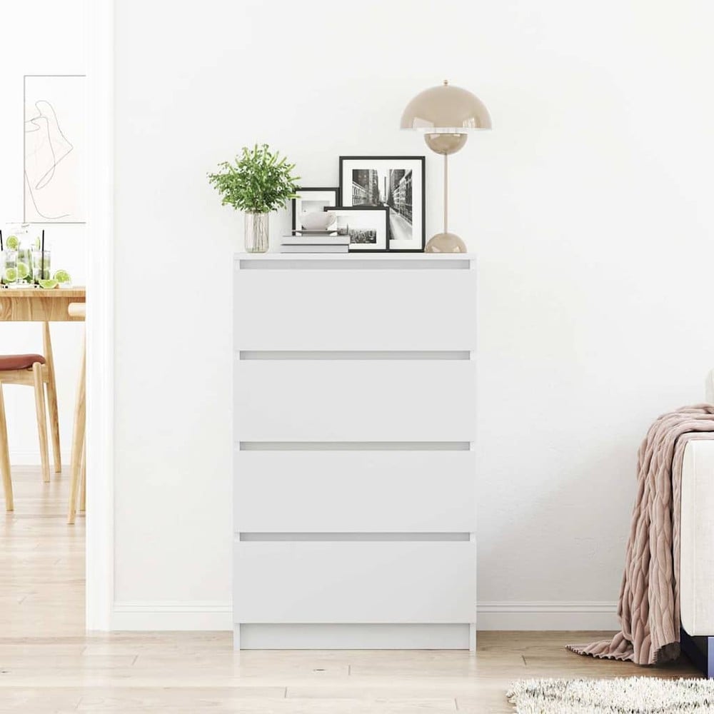 Byrå 60×35×98,5 cm / förvaringsbyrå med 4 lådor / lådförvaring – Vit