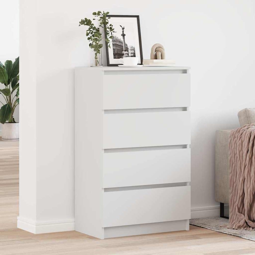 Byrå 60×35×98,5 cm / förvaringsbyrå med 4 lådor / lådförvaring – Vit