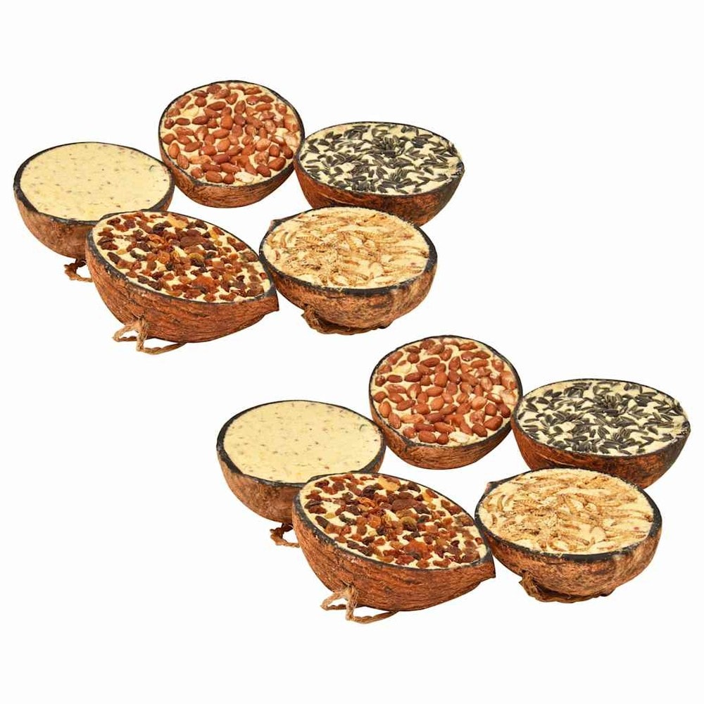 10 st kokoshalvor med fågelmat 290 g / vildfågelfoder 5 smaker / energirikt fågelfoder