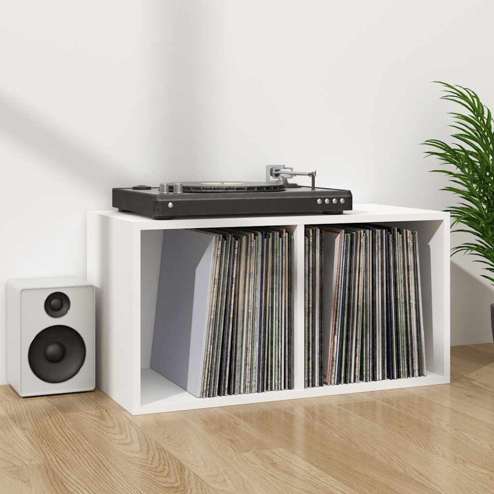 Vinylhylla 71×34×36 cm / hylla med 2 fack för LP-skivor / skivförvaring – Vit
