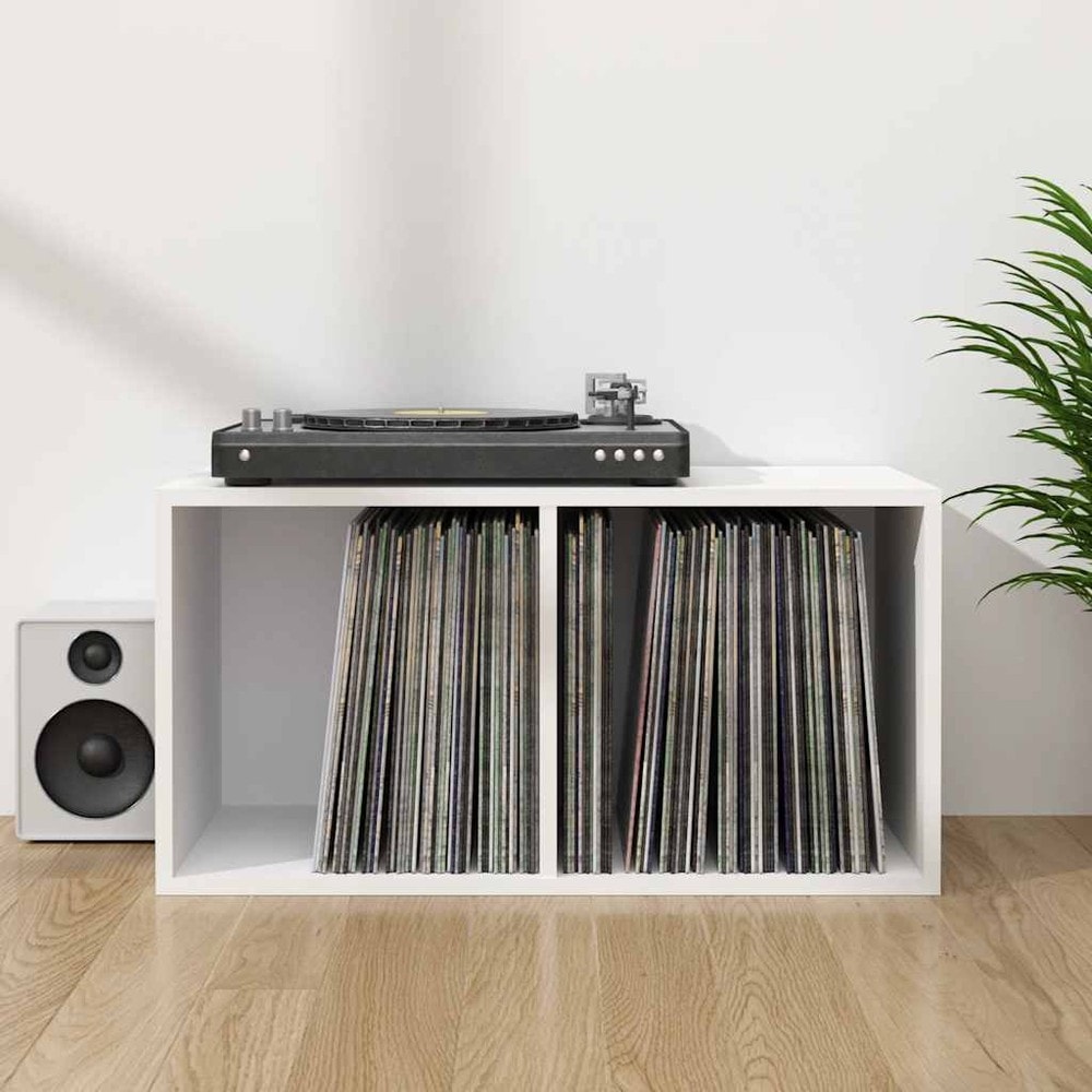 Vinylhylla 71×34×36 cm / hylla med 2 fack för LP-skivor / skivförvaring – Vit