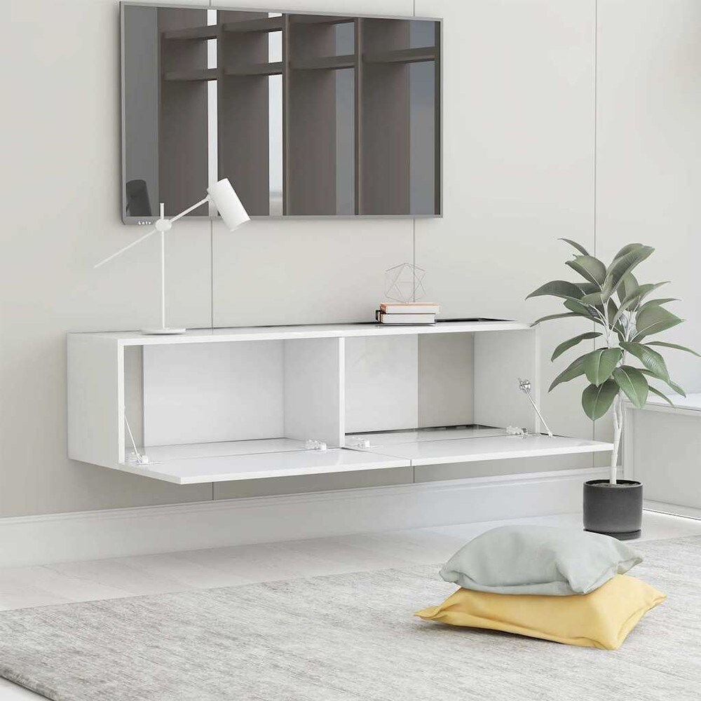Vägghängd TV-bänk 120×30×30 cm / TV-möbel med 2 nedfällbara luckor / mediabänk – Vit