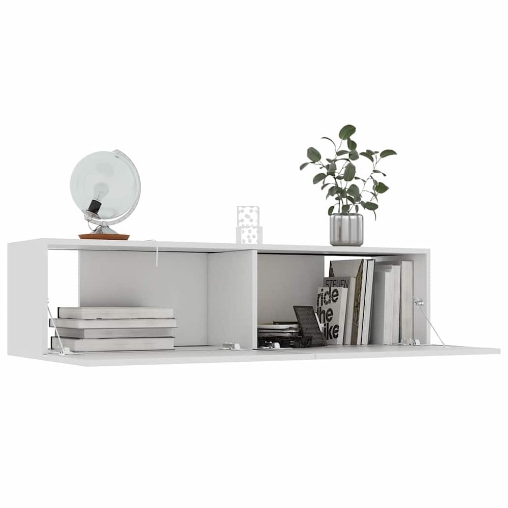 Vägghängd TV-bänk 120×30×30 cm / TV-möbel med 2 nedfällbara luckor / mediabänk – Vit