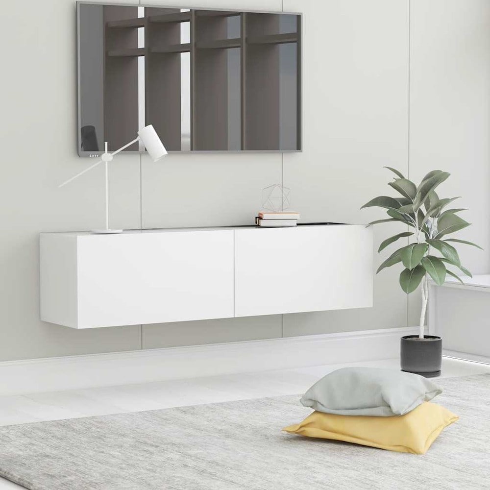 Vägghängd TV-bänk 120×30×30 cm / TV-möbel med 2 nedfällbara luckor / mediabänk – Vit