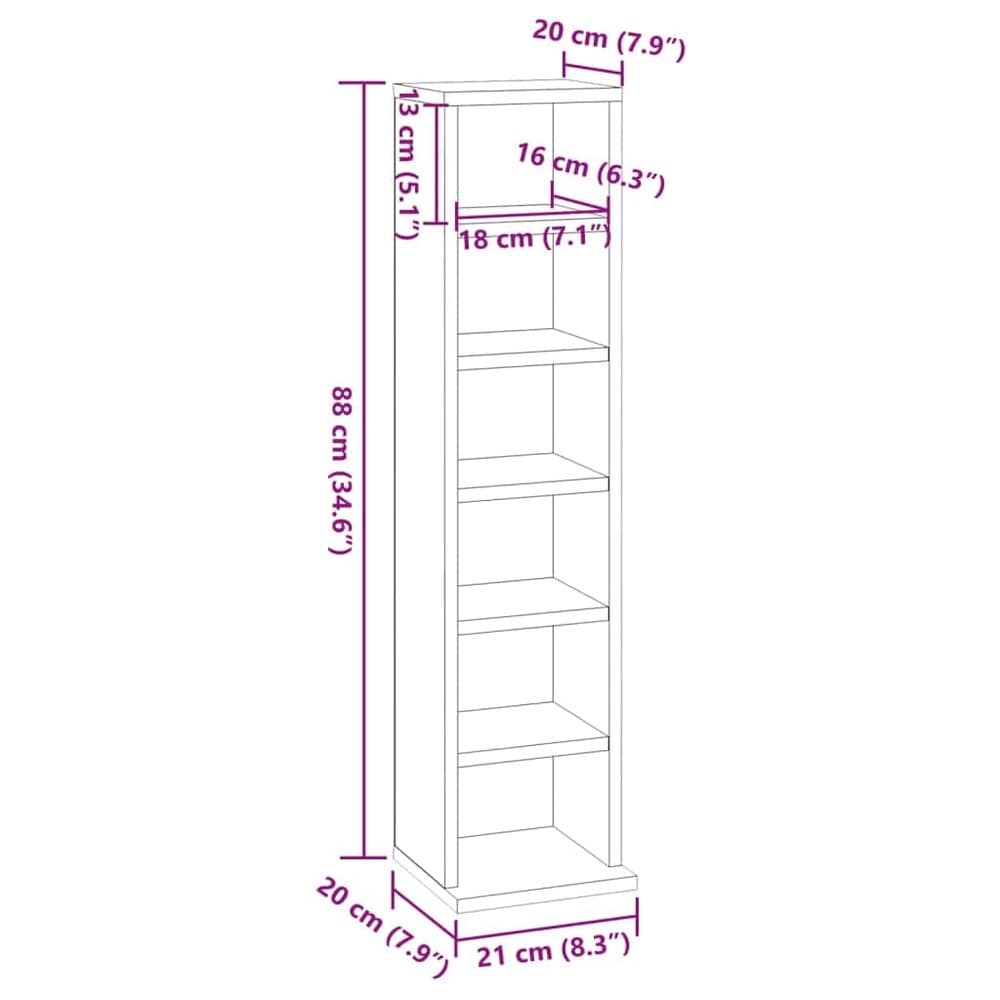 CD-hylla 21×20×88 cm / mediehylla med 6 fack / förvaring för CD-skivor – Vit
