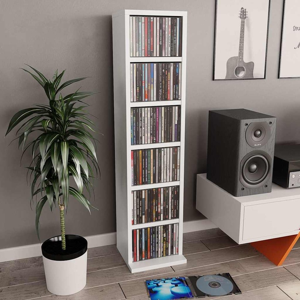 CD-hylla 21×20×88 cm / mediehylla med 6 fack / förvaring för CD-skivor – Vit