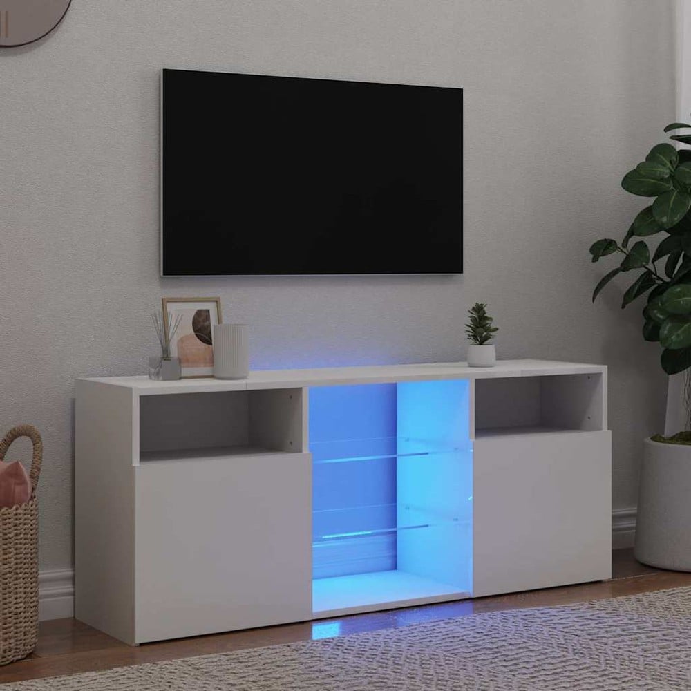 TV-bänk 120×30×50 cm / TV-möbel med RGB LED-belysning / mediebänk – Vit