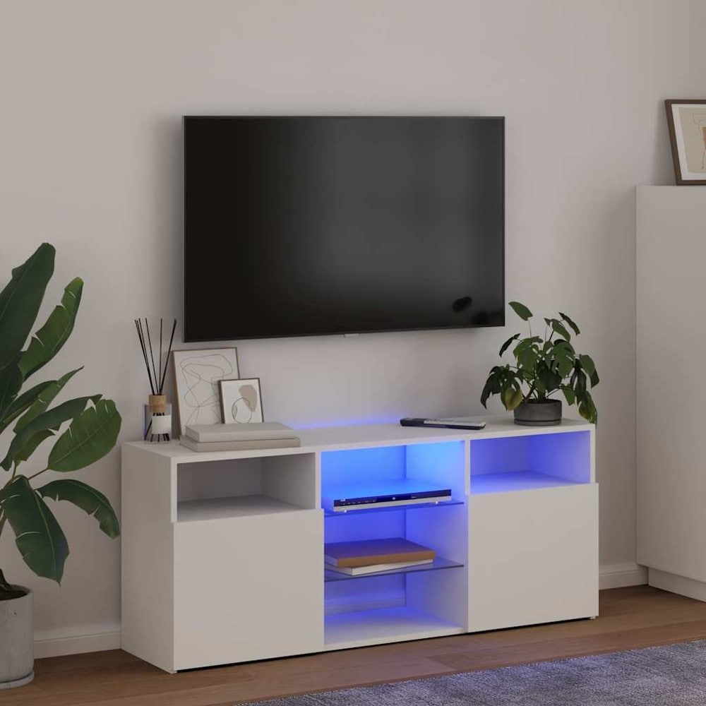 TV-bänk 120×30×50 cm / TV-möbel med RGB LED-belysning / mediebänk – Vit