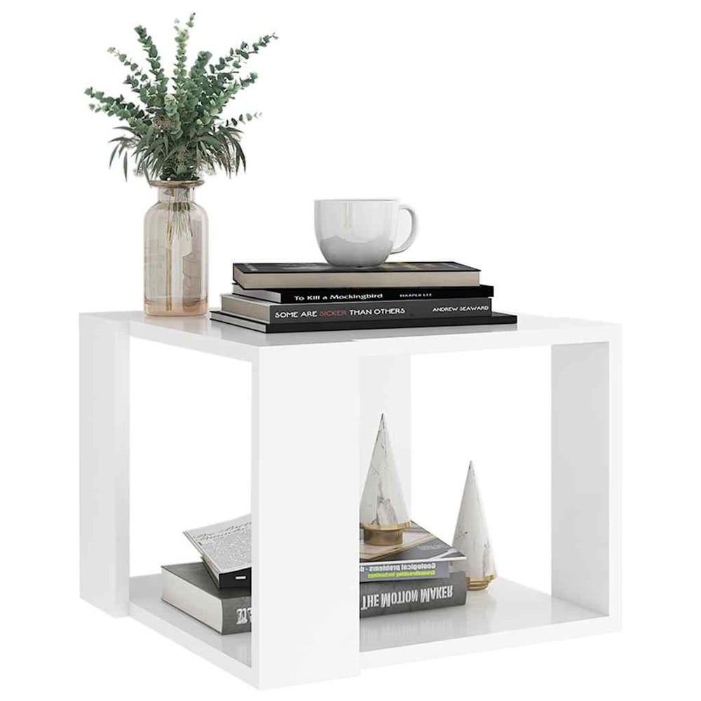 Soffbord 40×40×30 cm / vardagsrumsbord med förvaring / litet sidobord – Vit